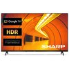 Na zdjęciu znajduje się telewizor z wyświetlonym obrazem pomarańczowego tunelu, a na ekranie widoczne są napisy: "Google TV", "HDR", "Frameless" oraz logo "SHARP".