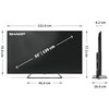 Telewizor marki SHARP o przekątnej ekranu 55 cali (139 cm) z widocznymi wymiarami: szerokość 122,6 cm, wysokość 70,8 cm, głębokość 8,2 cm, a z podstawą 26,0 cm i wysokość 77,3 cm. Na ekranie znajduje się logo "SHARP" oraz oznaczenie przekątnej "55" | 139 