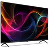 Telewizor z cienką ramką wyświetla kolorowe, abstrakcyjne wzory na ekranie. Na dolnej ramce widoczny jest napis "SHARP".