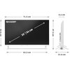 Telewizor marki SHARP o przekątnej ekranu 32 cale (81 cm) z wymiarami 71,5 cm szerokości, 42,6 cm wysokości i 8,2 cm głębokości, przedstawiony z przodu i z boku. Na ekranie widoczne są wymiary, a na obudowie bocznej znajdują się porty i przyciski.