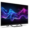 Telewizor z cienką ramką wyświetla kolorowe, faliste wzory w odcieniach niebieskiego i fioletowego na czarnym tle. Na dolnej ramce widoczny jest napis "SHARP".