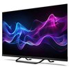 Telewizor z cienką ramką wyświetla kolorowe, faliste wzory w odcieniach fioletu i niebieskiego na czarnym tle. Na dolnej ramce widoczne jest logo "SHARP".