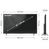 Telewizor marki SHARP o przekątnej ekranu 55 cali (139 cm) z wymiarami 122,6 cm szerokości, 71,3 cm wysokości i 8,4 cm głębokości, przedstawiony z przodu i z boku. Na ekranie widoczny jest napis "SHARP" oraz oznaczenia wymiarów.