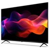 Telewizor z cienką ramką wyświetla kolorową, abstrakcyjną grafikę z falami w odcieniach fioletu, różu, czerwieni i pomarańczu na czarnym tle. Na dolnej ramce widoczne jest logo "SHARP".
