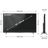 Telewizor marki SHARP o przekątnej ekranu 55 cali (139 cm) z widocznymi wymiarami: szerokość 122,6 cm, wysokość 71,3 cm, głębokość 8,4 cm, oraz szerokość podstawy 101,2 cm i głębokość podstawy 26,0 cm. Na ekranie znajduje się napis "SHARP".