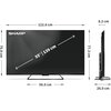 Telewizor marki SHARP o przekątnej ekranu 55 cali (139 cm) z widocznymi wymiarami: szerokość 122,6 cm, wysokość 70,8 cm, głębokość 8,2 cm, a z podstawą 26,0 cm. Na ekranie znajduje się logo "SHARP" oraz oznaczenie przekątnej "55" | 139 cm".