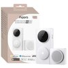 Opakowanie i produkt "Aqara Doorbell Camera Hub G410 Select" w kolorze białym, z widocznym logo Aqara oraz informacjami o kompatybilności z Apple Home, Samsung SmartThings, IFTTT, Alexa i Google Home. Na opakowaniu znajduje się również informacja o 90 dni