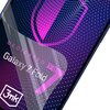 Na zdjęciu widoczny jest fragment opakowania produktu z napisem "DEDICATED TO: Galaxy Z Fold 7" oraz logo "3mk". Tło jest ozdobione wzorem złożonym z białych kropek na fioletowo-niebieskim tle.