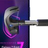 Na zdjęciu widoczny jest fragment urządzenia z młotkiem uderzającym w ekran telefonu, na którym znajduje się napis: "DEDICATED TO: Galaxy Z Fold 7". Tło ekranu jest fioletowe z białymi kropkami, a obok młotka widoczne jest logo 3MK.