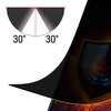 Na zdjęciu widoczna jest grafika przedstawiająca kąt widzenia 30° z każdej strony, oznaczony czerwonymi liniami i liczbami "30°". Obok znajduje się fragment ekranu urządzenia z ciemnym, abstrakcyjnym wzorem, częściowo zasłonięty przez czarną folię ochronn