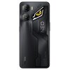 Czarny smartfon z widocznym tyłem, na którym znajdują się dwa obiektywy aparatu, logo "nubia" oraz napis "NEO". Obudowa ma geometryczne wzory i żółty element dekoracyjny.