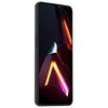Smartfon z dużym ekranem, na którym widoczna jest abstrakcyjna grafika z jasnymi, neonowymi liniami w odcieniach pomarańczowego i różowego na ciemnym tle. Obudowa urządzenia jest czarna, a na bocznej krawędzi znajdują się przyciski.