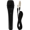 Czarny mikrofon z siatkową główką i przyciskiem na obudowie, obok którego znajduje się czarny kabel z metalowymi złączami. Produkt to "Mikrofon MUSICMATE MM-50 SimplyVoice".