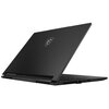 Czarny laptop z widocznym logo producenta na pokrywie, częściowo otwarty, ukazujący kolorową klawiaturę. Obudowa ma matowe wykończenie, a na krawędzi widać porty wentylacyjne i złącza.