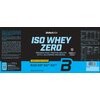 Opakowanie odżywki białkowej z napisem "BioTechUSA ISO WHEY ZERO" oraz informacjami o produkcie, takimi jak "Pineapple-Mango Flavoured", "Lactose Reduced", "Sugar Free", "Gluten Free", "Palm Oil Free". Widoczna jest tabela wartości odżywczych oraz waga pr