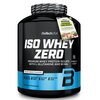 Czarny pojemnik z białą etykietą zawiera napisy: "BioTechUSA ISO WHEY ZERO PREMIUM WHEY PROTEIN ISOLATE WITH L-GLUTAMINE AND BCAAs", "BLACK BISCUIT FLAVOURED", "LACTOSE REDUCED*", "SUGAR FREE*", "GLUTEN FREE*", "PALM OIL FREE", "1816 grams (72 servings)".