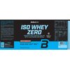 Opakowanie odżywki białkowej z napisem "BioTechUSA ISO WHEY ZERO" oraz informacjami: "PREMIUM WHEY PROTEIN ISOLATE WITH L-GLUTAMINE AND BCAAS", "STRAWBERRY FLAVOURED", "LACTOSE REDUCED", "SUGAR FREE", "GLUTEN FREE", "PALM OIL FREE". Waga produktu to 1816 
