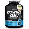 Czarne opakowanie odżywki białkowej z białym napisem "ISO WHEY ZERO" oraz informacjami: "PREMIUM WHEY PROTEIN ISOLATE WITH L-GLUTAMINE AND BCAAs", "CHOCOLATE FLAVOURED", "LACTOSE REDUCED", "SUGAR FREE", "GLUTEN FREE", "PALM OIL FREE", "1816 grams (72 serv