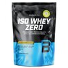 Czarny worek z niebieskimi akcentami zawiera napis "BioTechUSA ISO WHEY ZERO" oraz informacje o produkcie: "Premium Whey Protein Isolate with L-Glutamine and BCAAs", "Pineapple-Mango Flavoured", "Lactose Reduced", "Sugar Free", "Gluten Free", "Palm Oil Fr