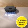Czarny robot sprzątający znajduje się na granicy podłogi drewnianej i dywanu, z widocznymi smugami ssania oraz napisem "13,000 Pa". W prawym dolnym rogu znajduje się żółte koło z tekstem: "UKŁAD SSANIA 13,000 Pa Vormax™".