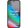 Smartfon z wyświetlaczem wypełniającym niemal całą przednią powierzchnię, z centralnie umieszczonym otworem na aparat. Na ekranie widoczny jest kolorowy gradient oraz tekst: "Google Pixel 10 z Gemini".