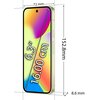 Na zdjęciu widoczny jest smartfon w kolorze limonkowym z wyświetlaczem o przekątnej 6.3 cala (16.00 cm). Obok urządzenia znajdują się wymiary: 72 mm szerokości, 152.8 mm wysokości i 8.6 mm grubości.