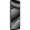 Smartfon z dużym ekranem, na którym widoczne są abstrakcyjne, ciemne kształty. Obudowa urządzenia ma ciemny kolor, a na górze ekranu znajduje się mały otwór na kamerę.