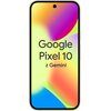 Smartfon z wyświetlaczem wypełniającym niemal całą przednią powierzchnię, z centralnie umieszczonym otworem na aparat. Na ekranie widoczny jest kolorowy gradient oraz tekst: "Google Pixel 10 z Gemini".