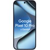 Na zdjęciu widoczny jest smartfon z wyświetlaczem, na którym znajduje się napis: "Google Pixel 10 Pro z Gemini". Tło ekranu ma gradientowe odcienie niebieskiego i szarego.