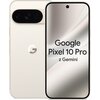 Na zdjęciu widoczny jest smartfon w kolorze porcelanowym z dużym ekranem, na którym wyświetlony jest napis "Google Pixel 10 Pro z Gemini". Obok ekranu znajduje się tylna część urządzenia z logo "G" oraz podwójnym aparatem fotograficznym.