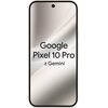 Na zdjęciu widoczny jest smartfon z wyświetlaczem, na którym znajduje się tekst: "Google Pixel 10 Pro z Gemini". Tło ekranu ma delikatne, faliste wzory w odcieniach porcelanowych.
