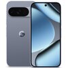Szary smartfon z dużym wyświetlaczem, na którym widoczna jest abstrakcyjna grafika w odcieniach niebieskiego. Na tylnej obudowie znajduje się logo "G" oraz podwójny aparat fotograficzny.