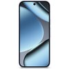 Smartfon z dużym ekranem, na którym widoczna jest abstrakcyjna grafika w odcieniach niebieskiego i szarego. Na górze ekranu znajduje się mały otwór na aparat.