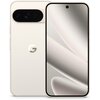 Smartfon w kolorze porcelanowym z dużym wyświetlaczem, na którym widoczny jest abstrakcyjny wzór. Na tylnej obudowie znajduje się logo "G" oraz moduł z trzema aparatami.