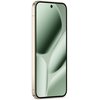 Przedstawiony jest smartfon z dużym ekranem, na którym widoczna jest abstrakcyjna grafika w odcieniach zieleni. Obudowa urządzenia ma złoty kolor, a na górze ekranu znajduje się mały otwór na kamerę.
