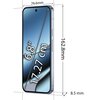 Smartfon z wyświetlaczem o przekątnej 6.8 cala (17.27 cm) jest przedstawiony z wymiarami: 76.6 mm szerokości, 162.8 mm wysokości i 8.5 mm grubości. Na ekranie widoczna jest grafika z gradientem w odcieniach niebieskiego.