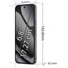 Na zdjęciu widoczny jest smartfon z ekranem o przekątnej 6.8 cala (17.27 cm), z wymiarami 162.8 mm wysokości, 76.6 mm szerokości i 8.5 mm grubości. Na ekranie znajduje się grafika z wymienionymi wymiarami.