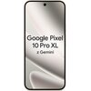 Smartfon z wyświetlaczem w kolorze porcelanowym, na którym widnieje tekst: "Google Pixel 10 Pro XL z Gemini". Na górze ekranu znajduje się centralnie umieszczona kamera.