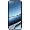 Na zdjęciu widoczny jest smartfon z dużym ekranem, na którym wyświetlany jest abstrakcyjny, niebiesko-szary wzór. Na górze ekranu znajduje się mały otwór na aparat.