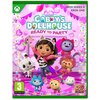 Okładka gry "Dreamworks Gabby's Dollhouse: Ready To Party" na konsole XBOX ONE i XBOX SERIES X przedstawia kolorową grafikę z postaciami z bajki, otoczoną różowymi dekoracjami i serduszkami. Na górze widnieje logo "Dreamworks Gabby's Dollhouse Ready To Party", a w dolnym rogu znajduje się oznaczenie wiekowe 3 oraz logo "OG Outright Games".