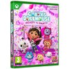 Okładka gry "Gabby's Dollhouse: Ready To Party" na konsole XBOX ONE i XBOX SERIES X przedstawia kolorową grafikę z postaciami z bajki, otoczoną różowymi i fioletowymi dekoracjami. Na górze widnieje napis "DreamWorks Gabby's Dollhouse Ready To Party", a w dolnym rogu znajduje się logo "OG Outright Games" oraz oznaczenie wiekowe "3" z adresem "pegi.info".