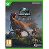 Okładka gry "Jurassic World Evolution 3" na konsolę XBOX SERIES X przedstawia dynamiczną scenę z dinozaurami na tle krajobrazu. Na górze widnieje logo gry, a w dolnym rogu znajduje się oznaczenie wiekowe 16+ oraz logo "FRONTIER".