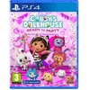 Okładka gry PS4 przedstawia kolorową grafikę z postaciami z bajki, otoczonymi różowymi i fioletowymi dekoracjami oraz serduszkami. Na górze widnieje napis "Dreamworks Gabby's Dollhouse Ready To Party", a w dolnym rogu znajduje się logo "OG Outright Games"