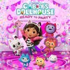 Na obrazie widnieje kolorowa grafika promująca grę "Dreamworks Gabby's Dollhouse: Ready To Party" na PS5. W tle znajdują się różnorodne, kolorowe postacie oraz elementy dekoracyjne, takie jak serca i gwiazdki, a na górze widnieje logo "DreamWorks Gabby's 
