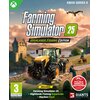 Okładka gry "Farming Simulator 25: Highlands Fishing Edition" na konsolę XBOX SERIES X przedstawia duży traktor na kamiennym moście, z zamkiem i górami w tle. Na dole widnieje informacja o zawartości: "Farming Simulator 25 + Highlands Fishing Expansion + 