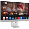 Monitor wyświetla ekran z interfejsem użytkownika, na którym widoczny jest film "The Super Mario Bros. Movie" oraz lista aplikacji takich jak Netflix, YouTube, Prime Video, Disney+, Apple TV, Viki, Max i Spotify. Na dolnej ramce monitora znajduje się logo