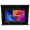 Monitor ASUS ProArt PA16USV 15.6" jest umieszczony w czarnej osłonie przeciwsłonecznej. Na ekranie widoczna jest kolorowa grafika z napisem "ASUS ProArt".