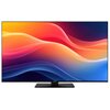 Na zdjęciu widoczny jest telewizor z cienką ramką, wyświetlający kolorowe, abstrakcyjne fale w odcieniach pomarańczowego, czerwonego i niebieskiego. Na dolnej ramce telewizora znajduje się logo "Panasonic".
