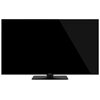 Telewizor z dużym, czarnym ekranem i cienką ramką, umieszczony na prostokątnej podstawie. Na dolnej części ramki widoczne jest logo "Panasonic".