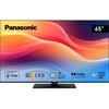 Telewizor marki Panasonic z ekranem o przekątnej 65 cali, wyświetla kolorową grafikę z logo i napisami: "Powered by TiVo", "LED", "4K Colour Engine", "Dolby Vision Atmos" oraz "Game Mode Plus". Na ekranie widoczne są także kolorowe fale na tle gradientu o
